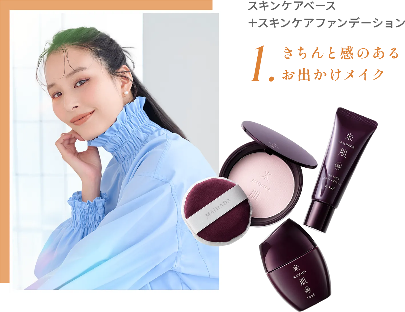 スキンケアベース+スキンケアファンデーション 1.きちんと感のあるお出かけメイク